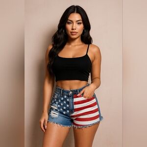 American Flag Distressed Denim Mini Shorts Small Americana Y2K Baddie Patriotic